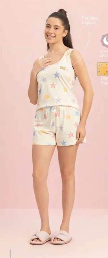 Short Doll Regata Física coleção Aquarela Astral — pijama feminino Lua Encantada Verão 2027, ref. 10120264