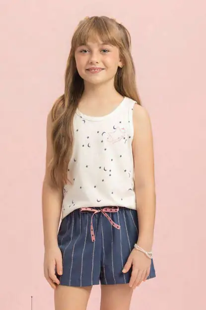 Short Doll Regata Física coleção Noite Estrelada — pijama infantil Lua Encantada Verão 2027, ref. 11130103