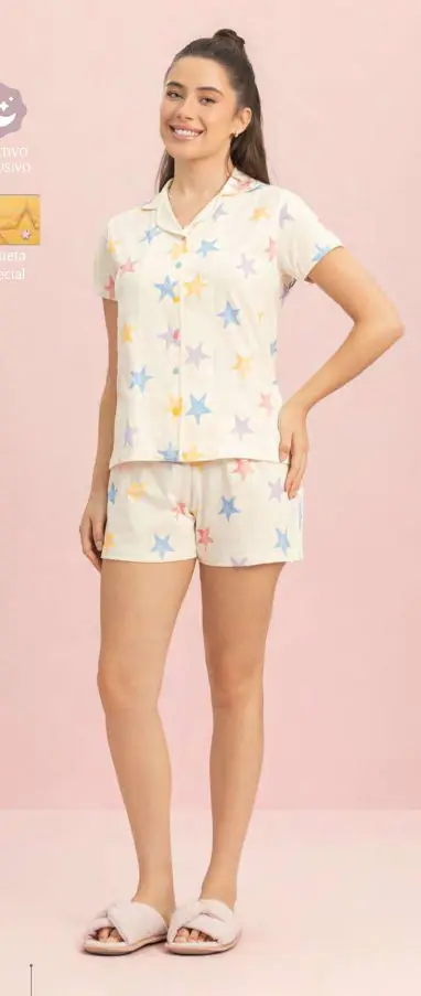 Short Doll Manga Curta Aberto coleção Aquarela Astral — pijama feminino Lua Encantada Verão 2027, ref. 11280107