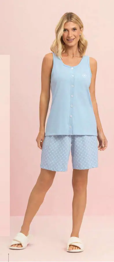 Bermudoll Regata Aberto coleção Azulejo — pijama feminino Lua Encantada Verão 2027, ref. 16600101