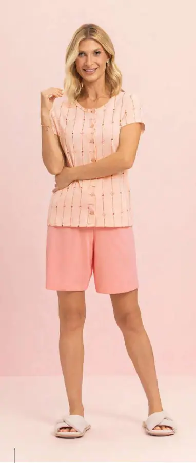 Bermudoll Manga Curta Aberto coleção Fio a Fio — pijama feminino Lua Encantada Verão 2027, ref. 16600104