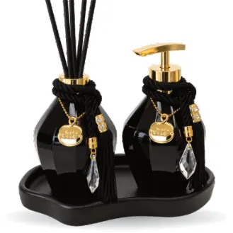 Kit conjunto de frascos Preto Brilhoso 250ml + bandeja cerâmica — Êvie D’Parfum