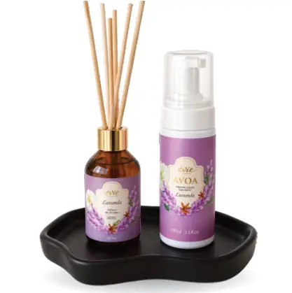 Kit difusor Lavanda 100ml + sabonete espumador Lavanda 150ml + bandeja cerâmica — Êvie D’Parfum